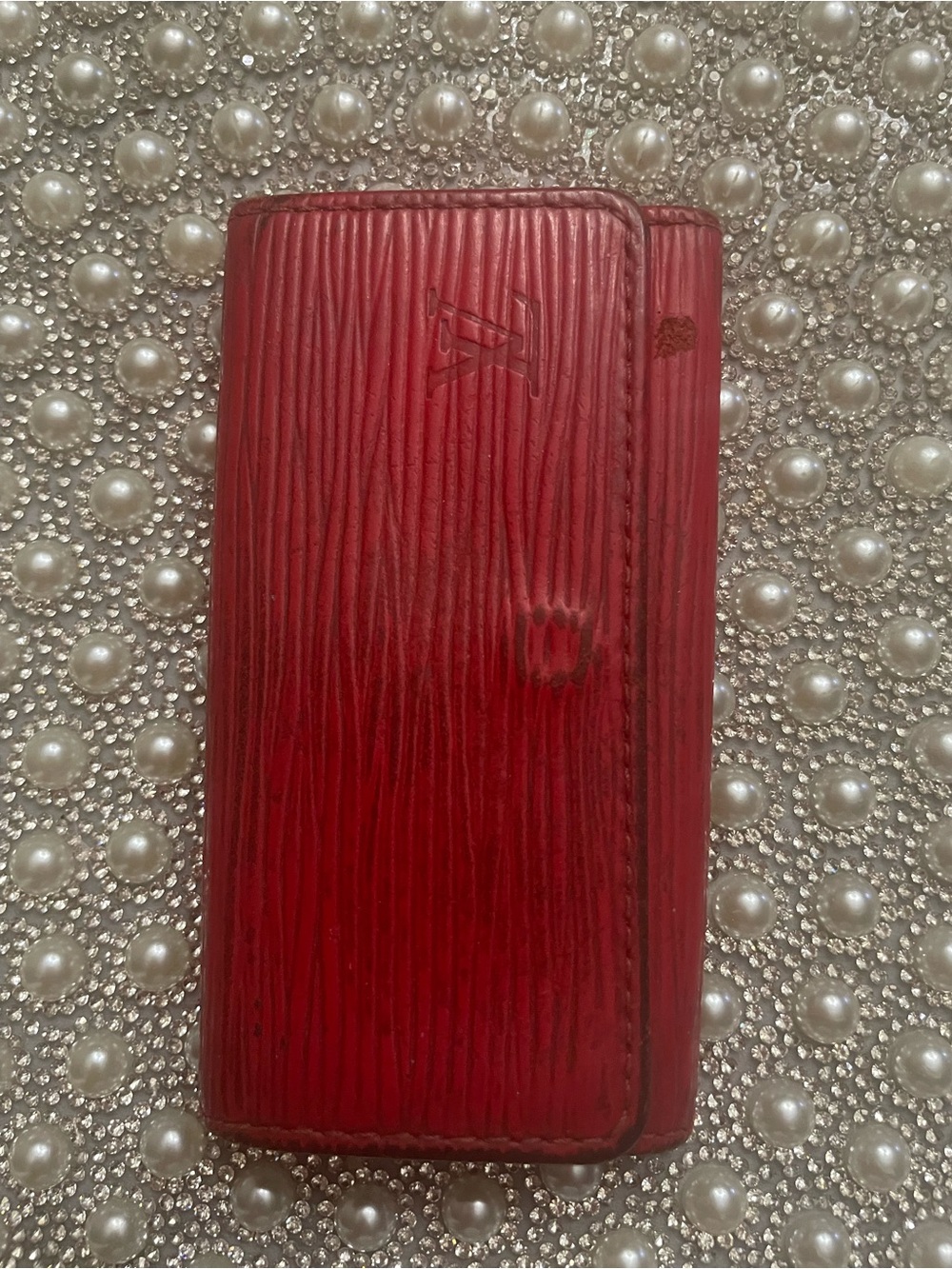 Louis Vuitton Red Textured Leather Key & Card Holder
